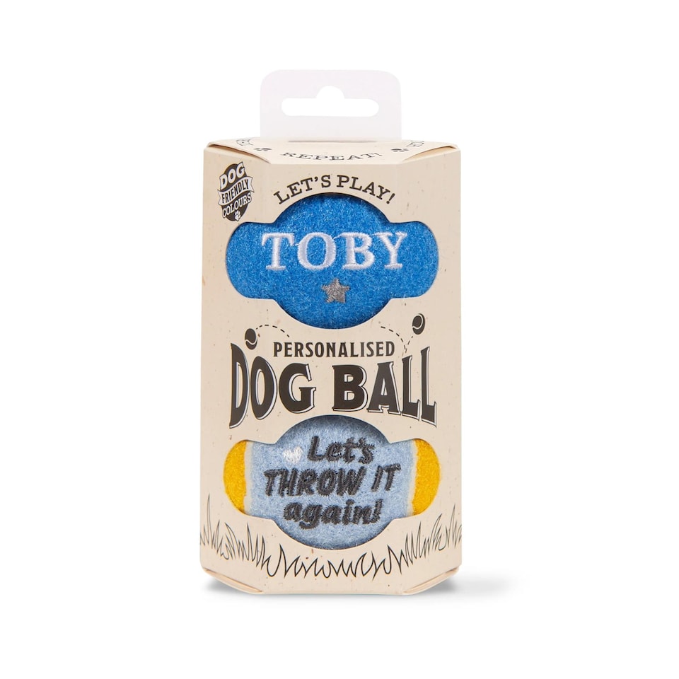 image 1 of Pre-Personalised Dog Ball Gift Pack 2pcs Blue Toby