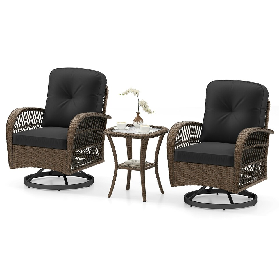 image 1 of COSTWAY 3 Pieces Patio Rattan Bistro Conversation Set Black