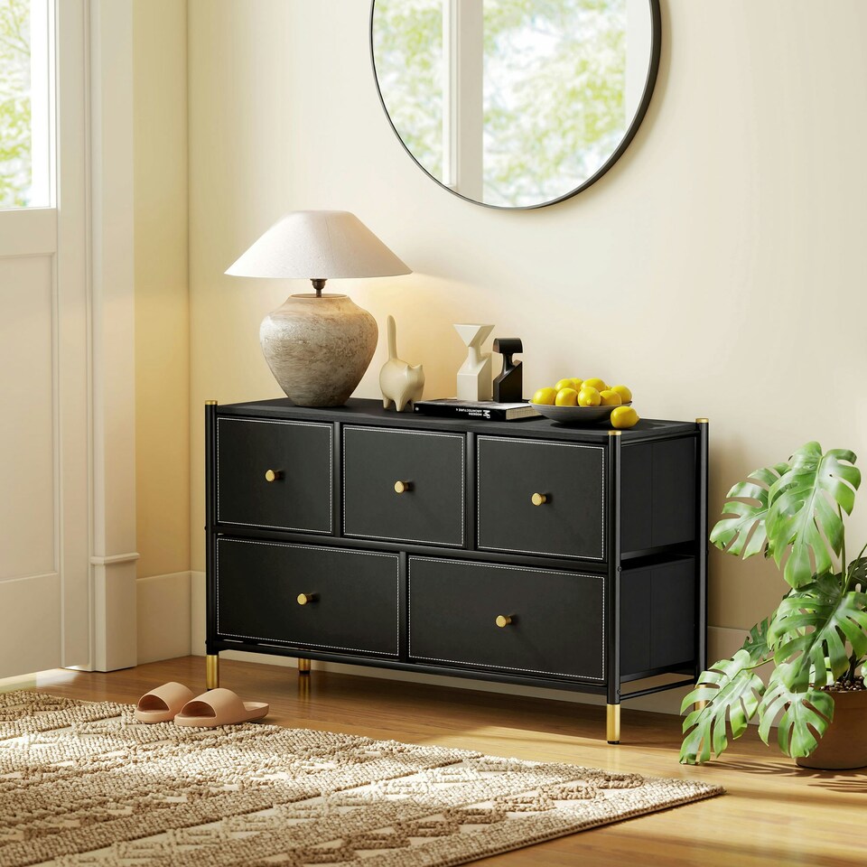 image 1 of HOMCOM Fabric Chest of Drawers with PU Leather Surface, for Bedroom