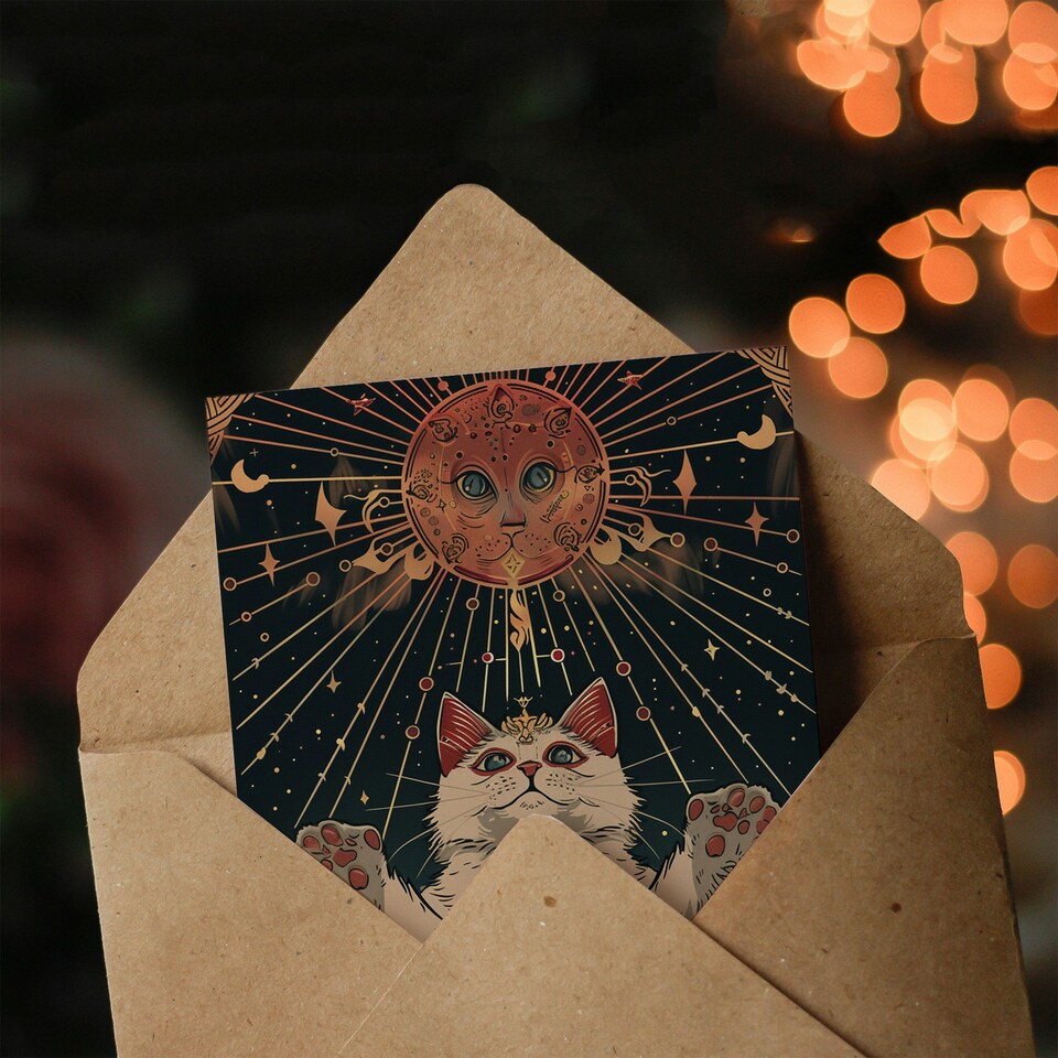 image 1 of Cosmic Feline Overlord Trippy Cat Lover Design Her Birthday Card