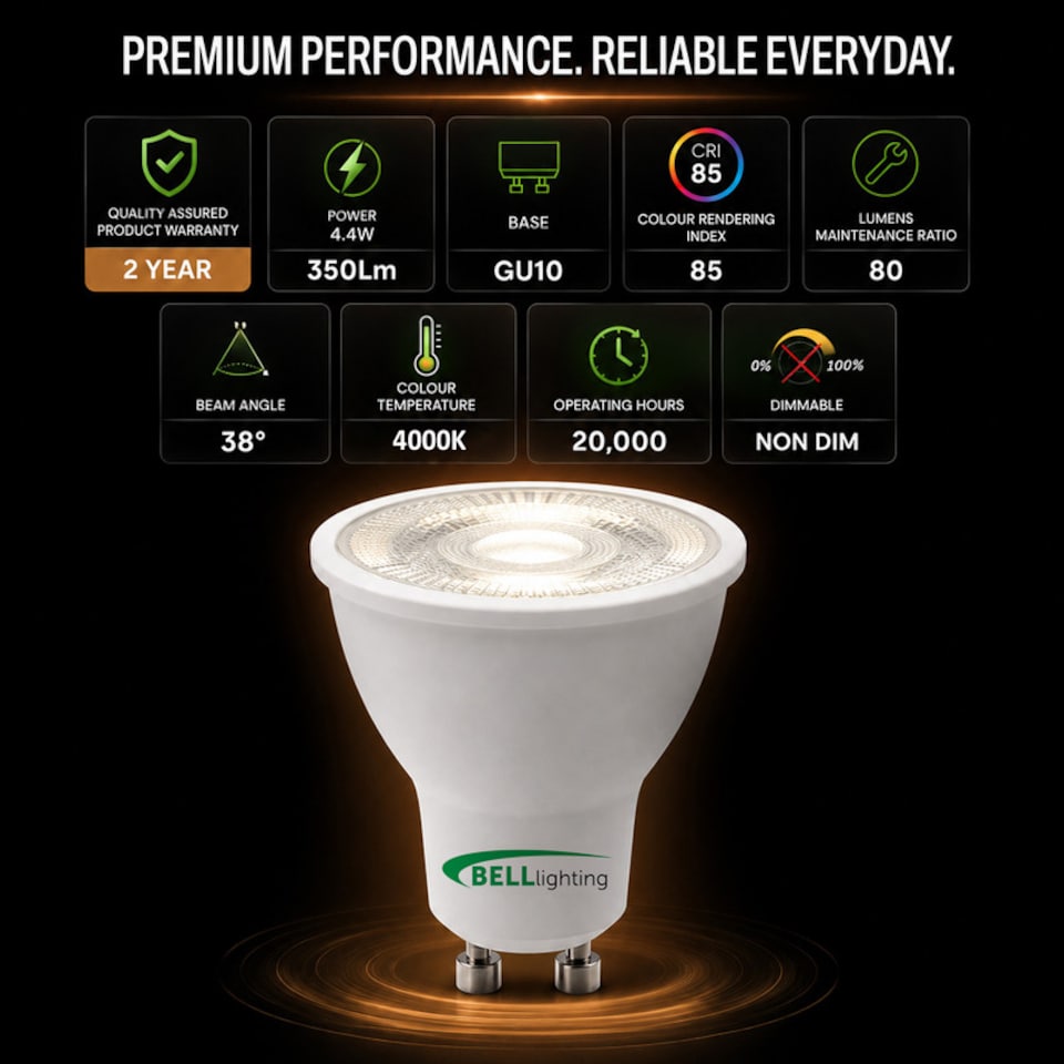 image 1 of BELL Lighting GU10 LED Spotlight 4.4W Energy Saving Light Bulbs Natural White 4000K
