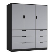 RIGA 3 Door 6 Drawer Wardrobe | Black | Black & Grey | 10 x 44.5 x 79 | 1