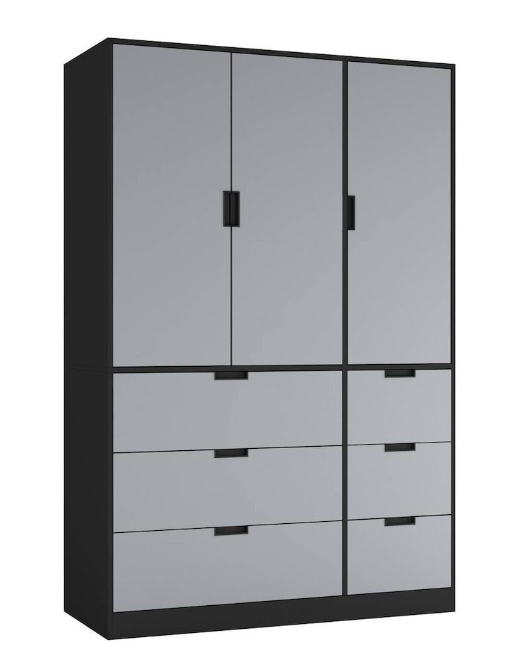 image 1 of RIGA 3 Door 6 Drawer Wardrobe | Black | Black & Grey | 10 x 44.5 x 79 | 1
