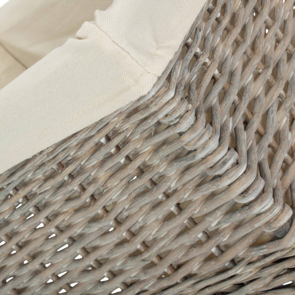 image 1 of Large Grey Wash White Cotton Lined Willow Storage Baskets | Brown | White | L | 1