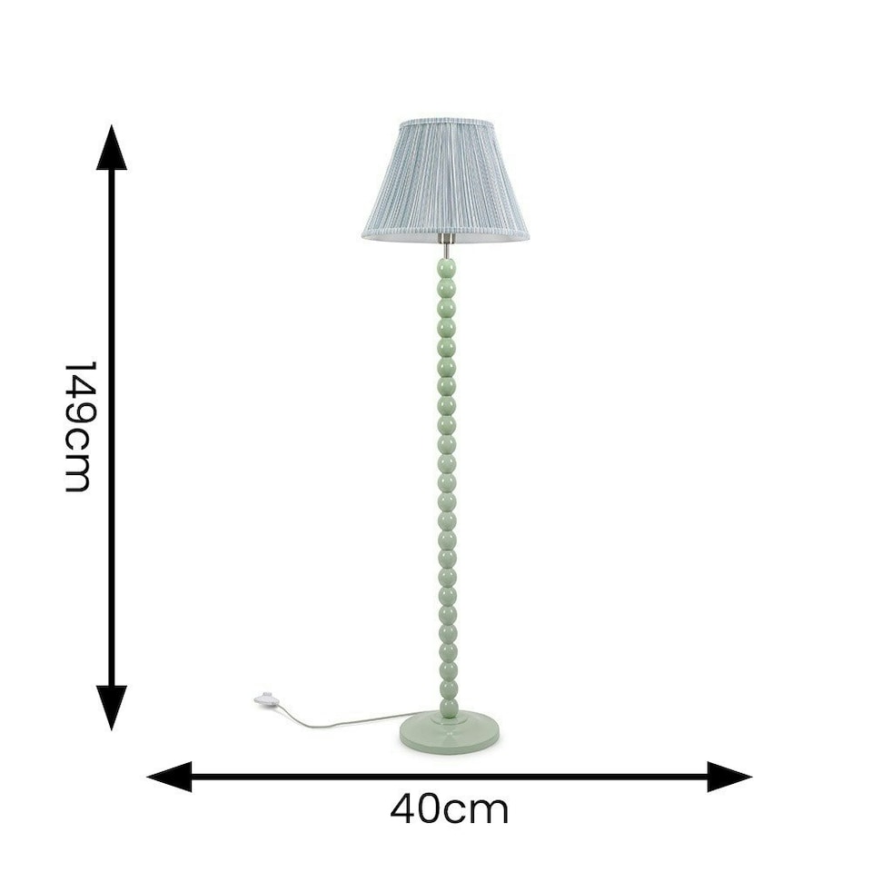 image 1 of ValueLights Bobbles Sage Green Bobbin Floor Lamp with Blue Pleated Shade Green