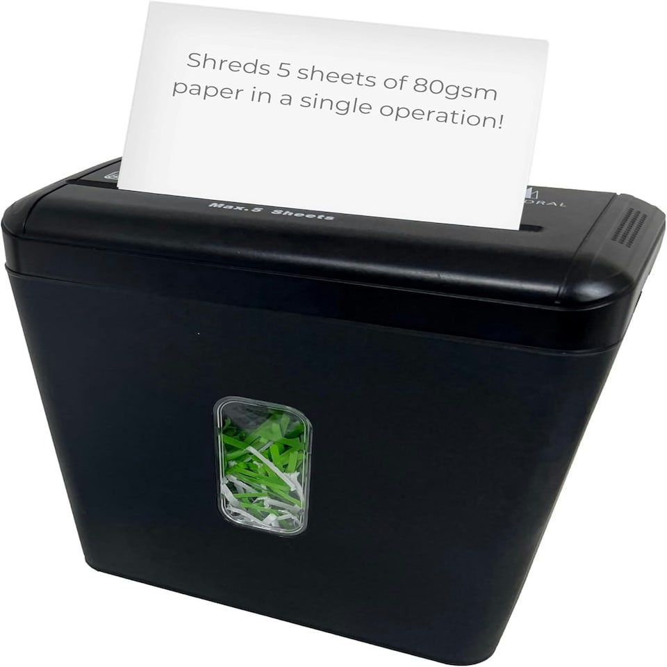 image 1 of Cathedral Cross Cut Paper Shredder Black – 5 Sheet Capacity, 8.5 L Bin, Home & Office Use