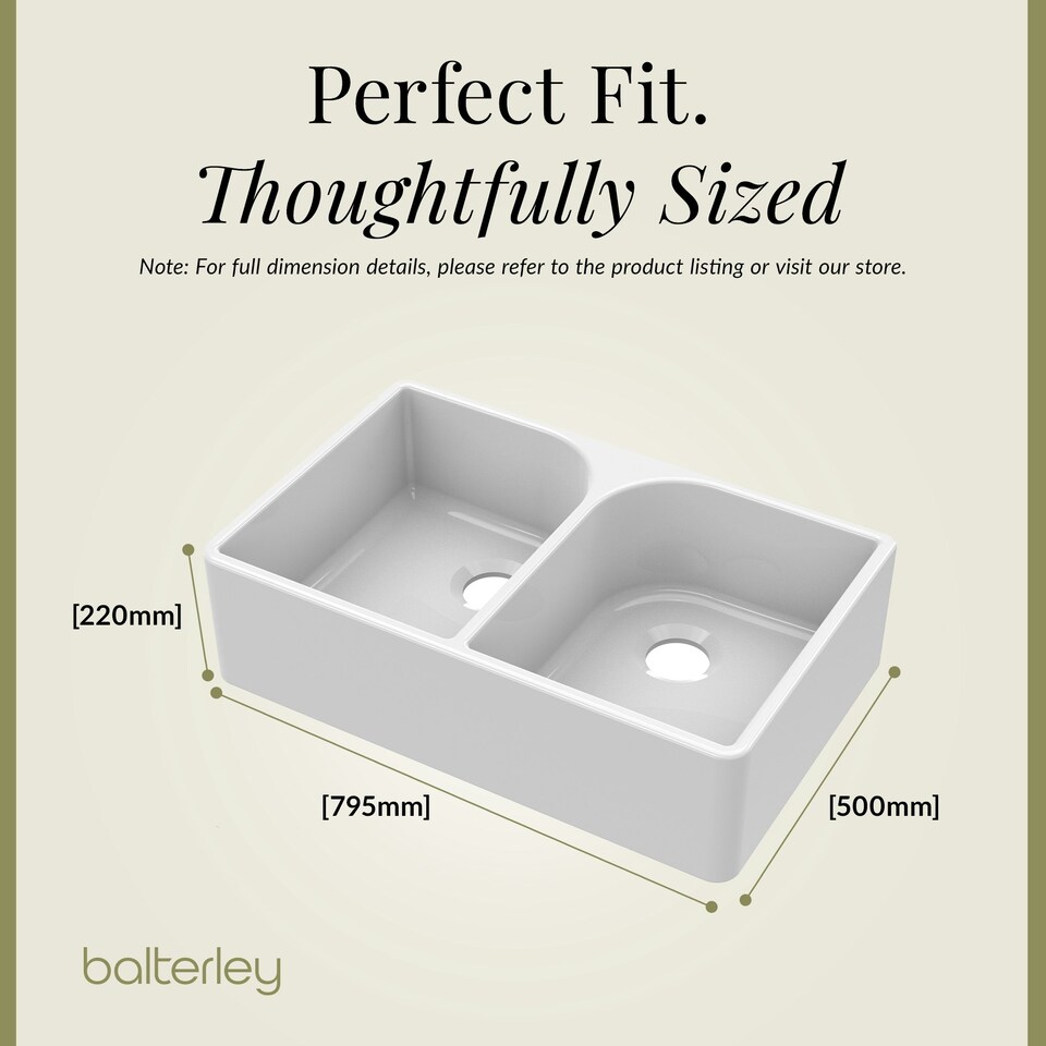 image 1 of Fireclay 795mm Double Bowl Full Weir Butler Kitchen Sink, Mono Mixer Tap & Waste - Ceramic Kitchen Sink & Tap Set