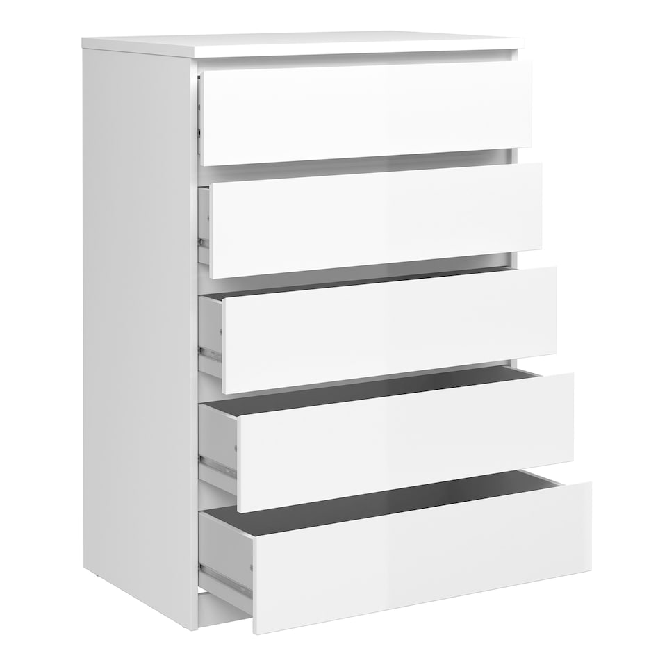 image 1 of Naia Chest of 5 Drawers in White High Gloss