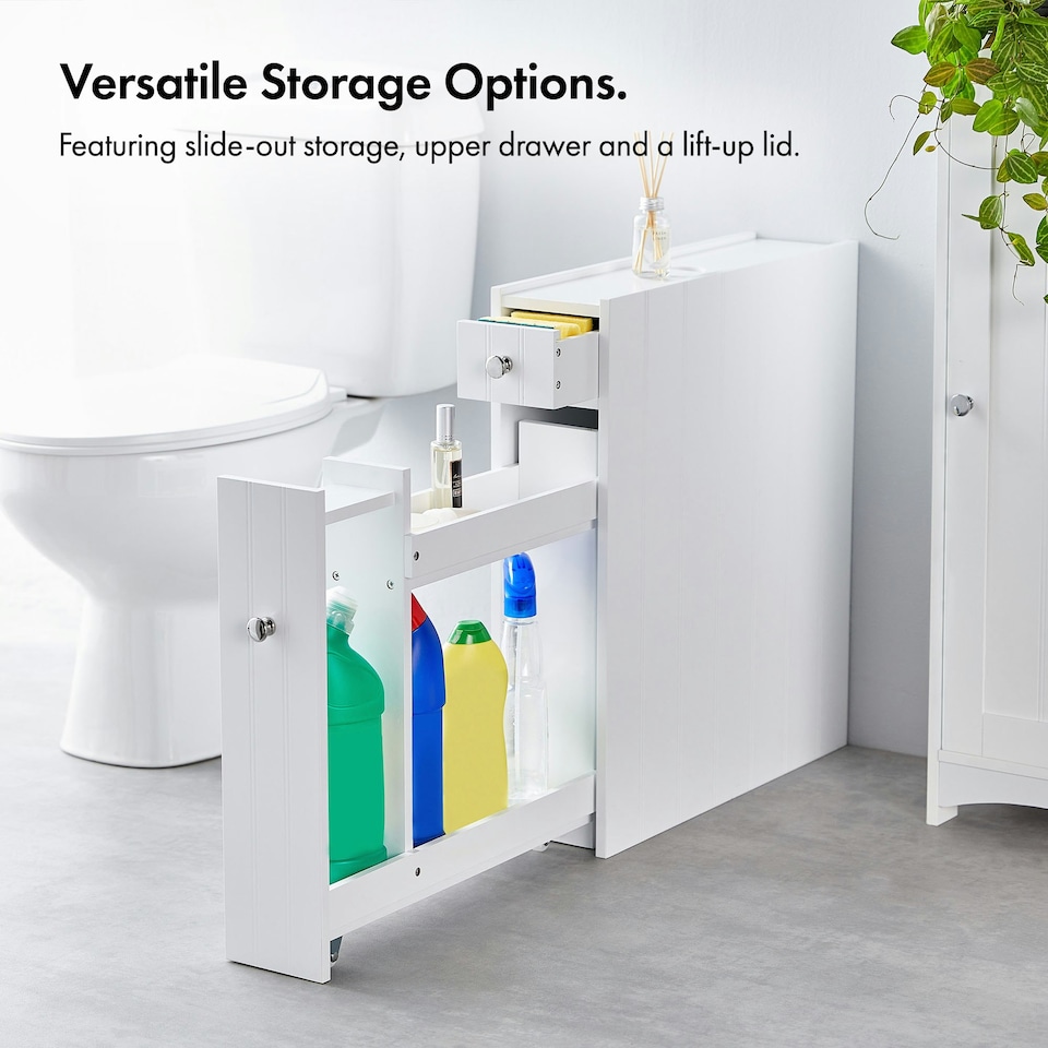 image 1 of VonHaus Holbrook White Slim Bathroom Storage Unit with Drawers