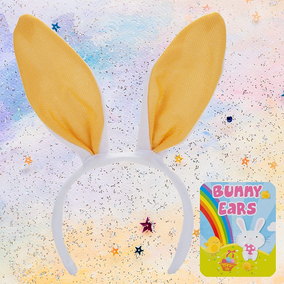 image 1 of PMS Easter Bunny Ear Headbands - 2 Pack, White Fabric Ears with Pink and Yellow Pastel Bands