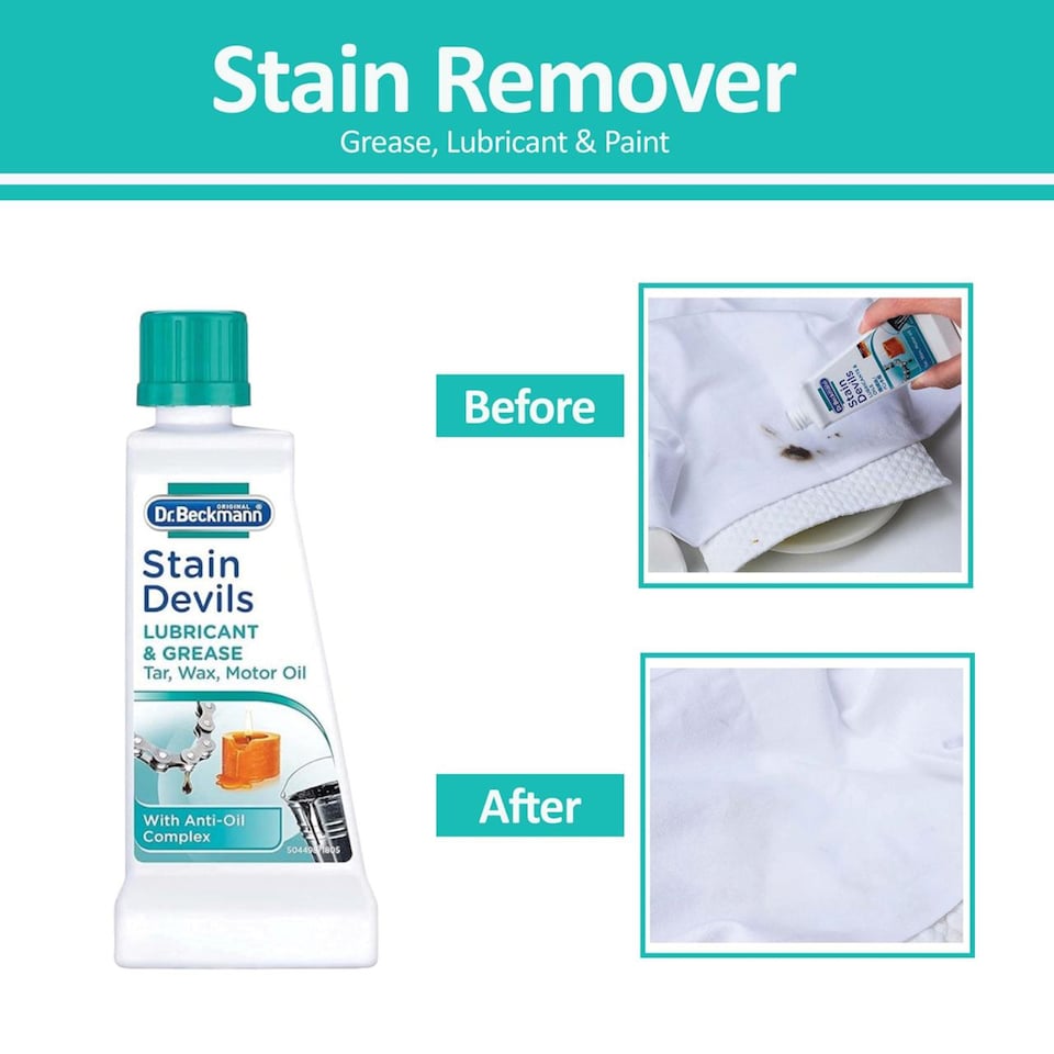 image 1 of Dr. Beckmann Stain Devils Lubricants and Oils Stain Remover 50ml Oil Grease Wax Cleaner for Clothes