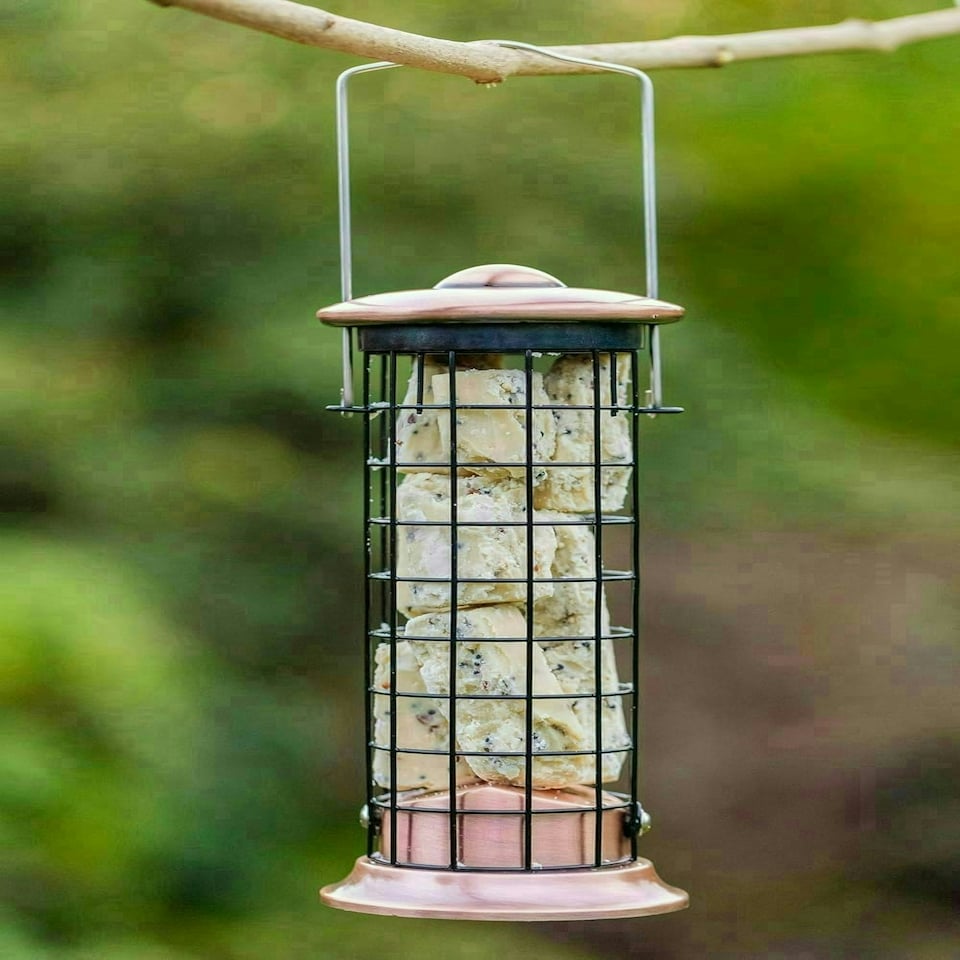 image 1 of Walter Harrison's Copper Plated Die Cast Wild Bird Suet Roll and Fat Ball Hanging Feeder