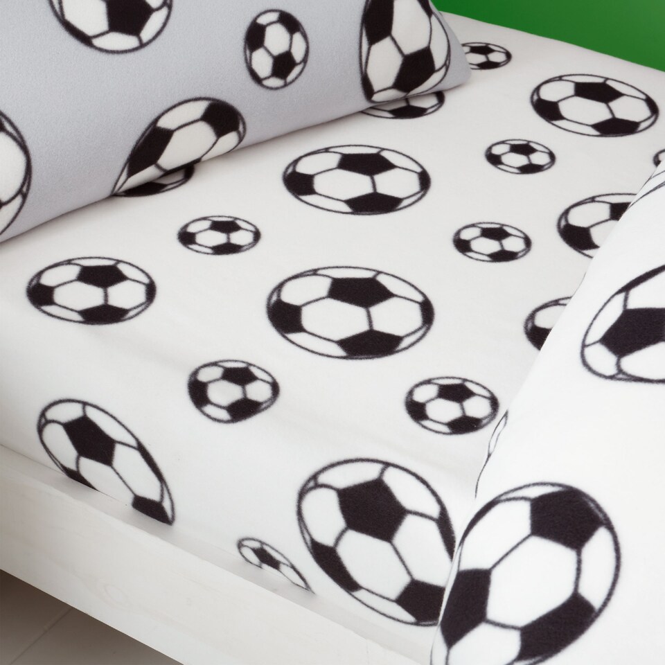 image 1 of Catherine Lansfield Cosy Football Fleece Fitted Sheet | White | Single
