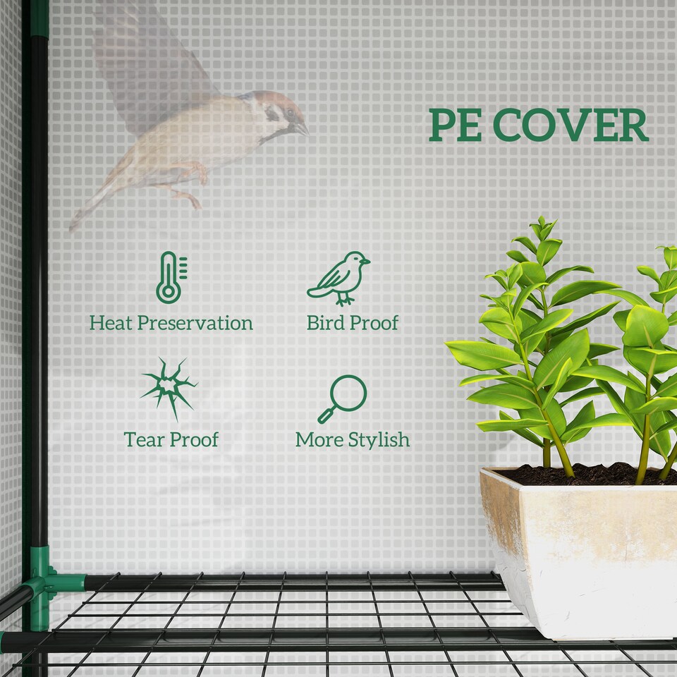 image 1 of Outsunny 3 Tier Lean-to Mini Greenhouse with Plastic Cover, White