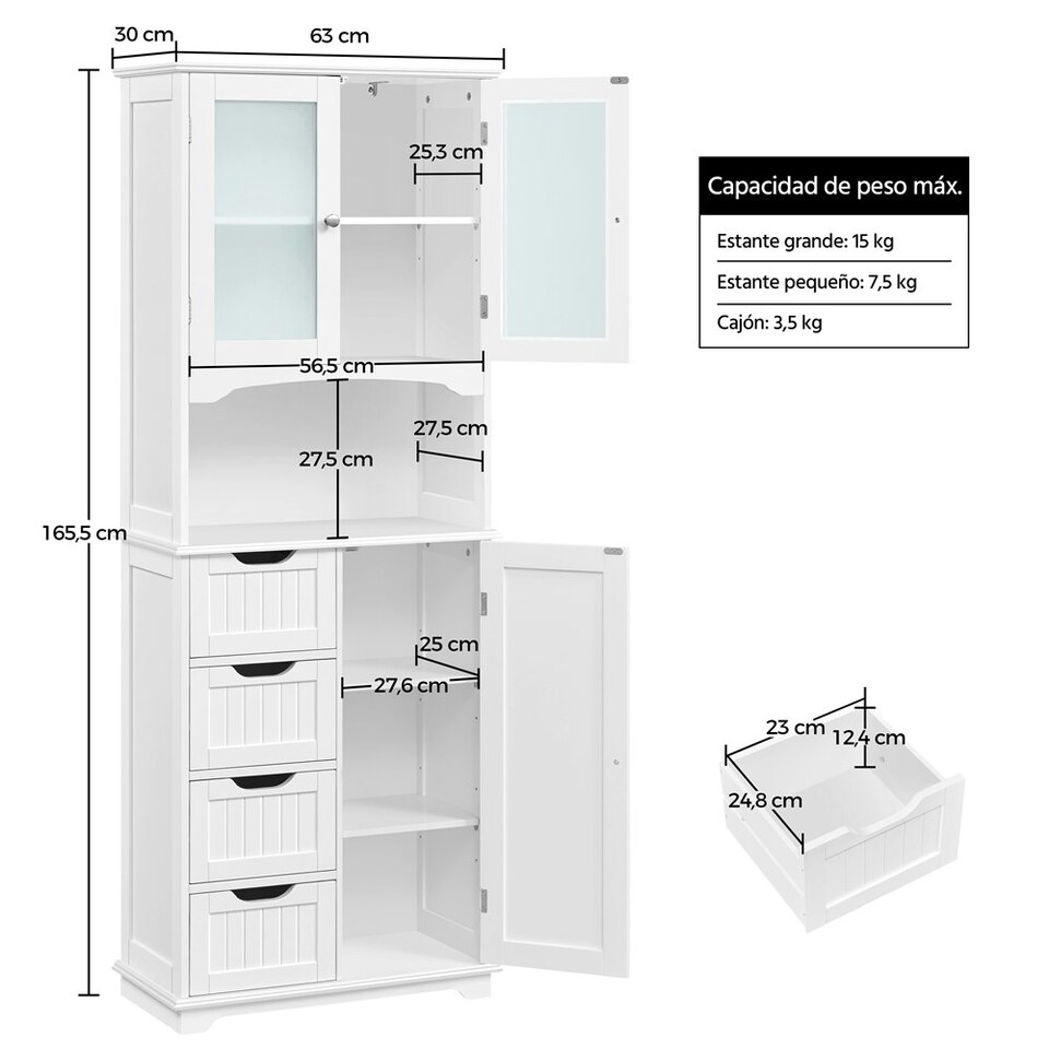 image 1 of Yaheetech Freestanding Bathroom Cabinet with Adjustable Shelf White White