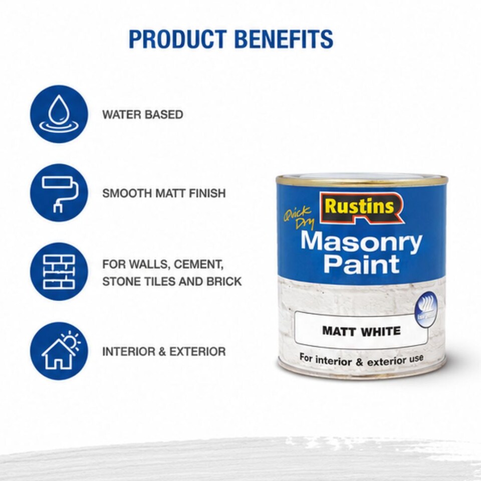 image 1 of Rustins Quick Dry Masonry Paint Matt White 250ml