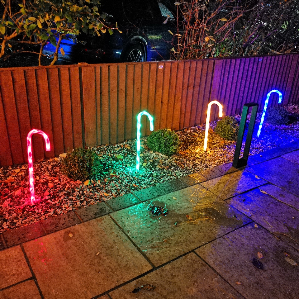 image 1 of 4pcs 62cm Premier Outdoor Multicoloured Christmas Candy Cane LED Path Lights for Garden | Multi | Multi Coloured