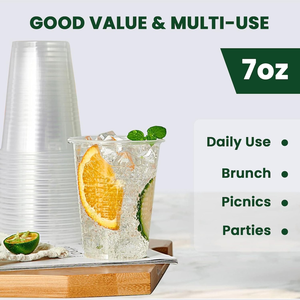 image 1 of ECONX 7oz Disposable Clear Vending Water Cooler Drinking Cups Plastic Strong Drinking Glasses 1000pc