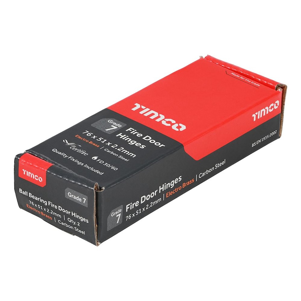 image 1 of Timco - Grade 7 Fire Door Hinges - Electro Brass (Size 76 x 51 x 2.2 - 2 Pieces)