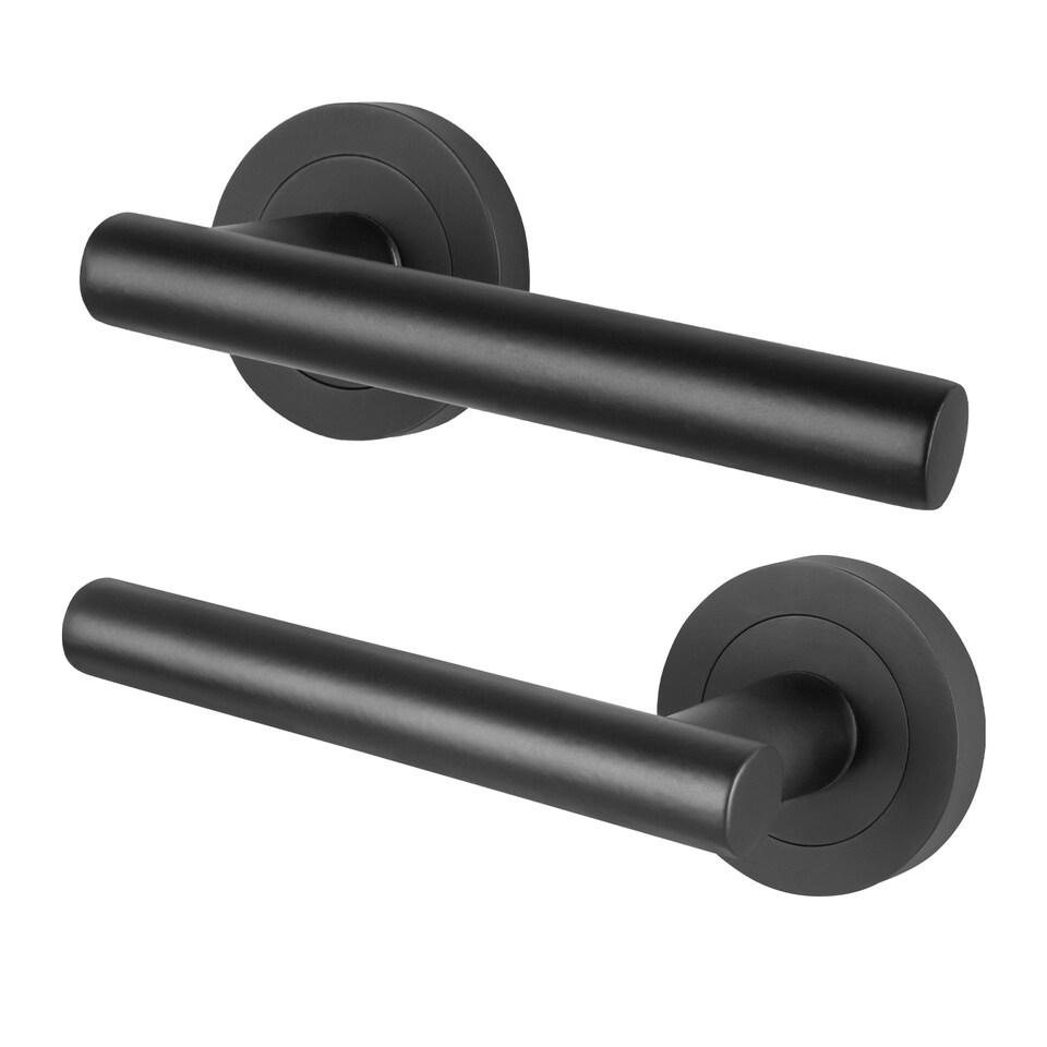 image 1 of AFIT Black Door Handles Round Rose T-Bar 1 Pair Olvera Range