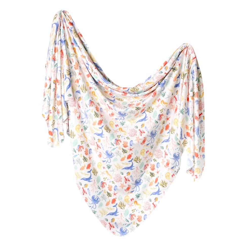 image 1 of Copper Pearl Knitted Swaddle Blanket Nautical