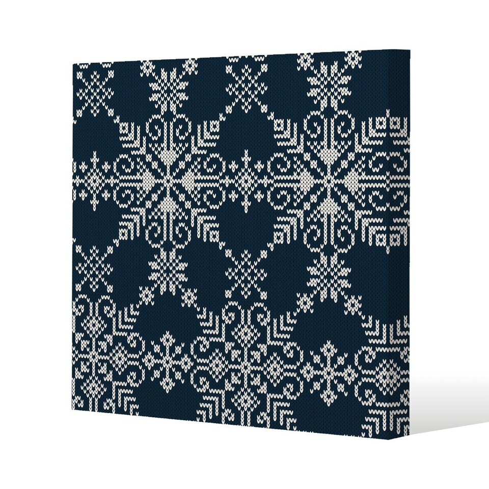 Knitted pattern of white snowflakes (canvas) 61 x 61 x 4cm
