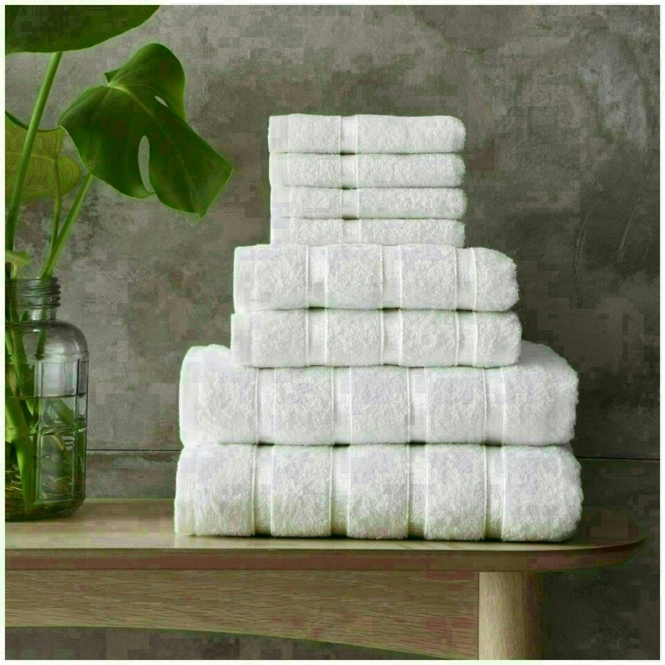 image 1 of VELVETIO 8 Piece Towel Bale Set Boston Shiny Stripe Pattern - 100% Cotton, 450 GSM Pink | Blush Pink