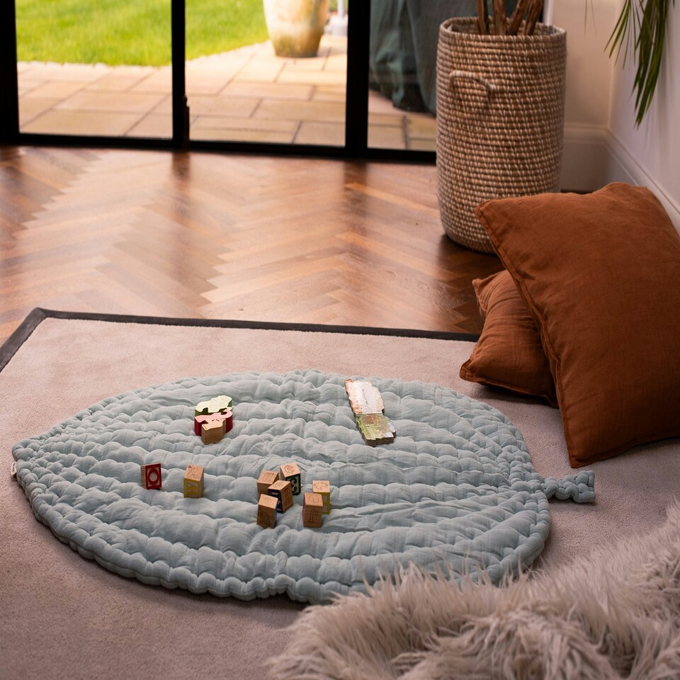 image 1 of Hand Sewn Leaf Baby Play Mat, 100% Cotton Lining