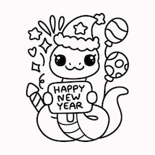Happy New Year Snake A4 Colouring Sheet