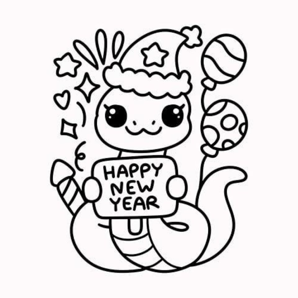 Happy New Year Snake A4 Colouring Sheet
