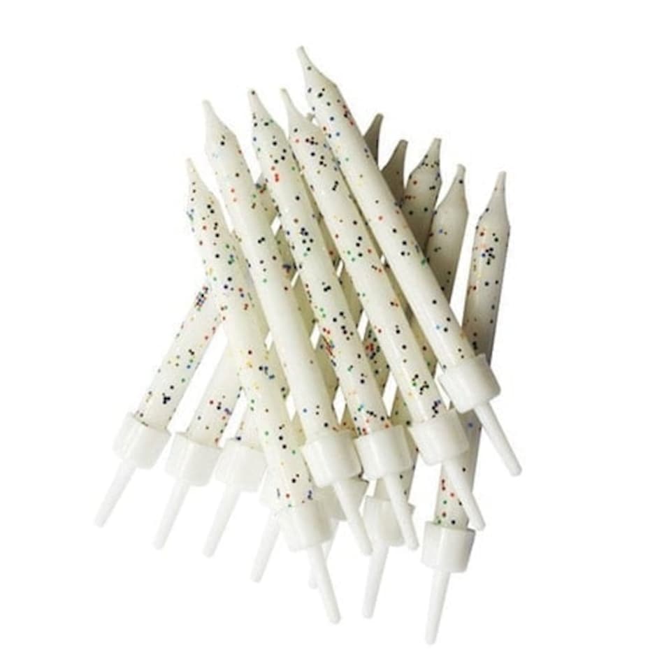 Glitter White Candles With Holders - Pack of 12