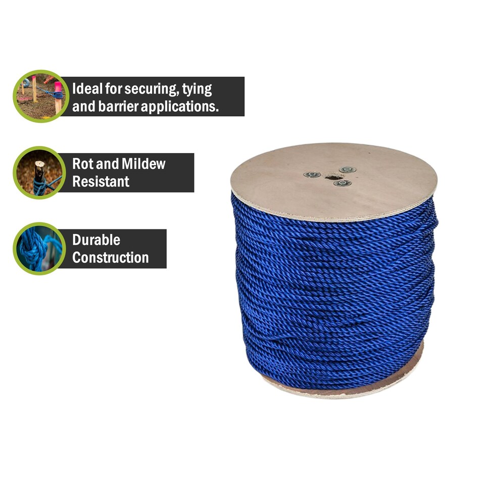 image 1 of Pegdev 8mm Blue Polypropylene Rope - Strong 3-Strand Twisted Construction (50m)