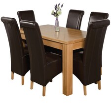 Dakota 152 x 87cm Medium Oak Dining Table and 6 Montana Leather Chairs | Brown | Brown