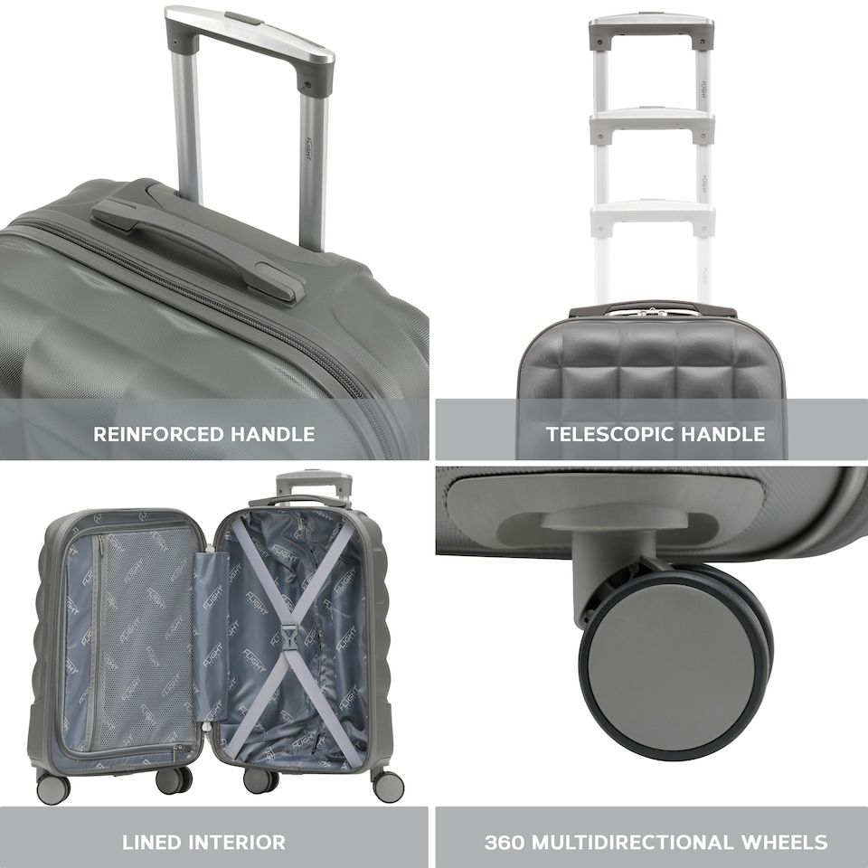 image 1 of Flight Knight Bubble Suitcase Ryanair easyJet Jet2 Approved 8 Wheel Hardcase Suitcases Cabin or Medium & Large Check-in Sizes | Grey | Anthracite | Medium
