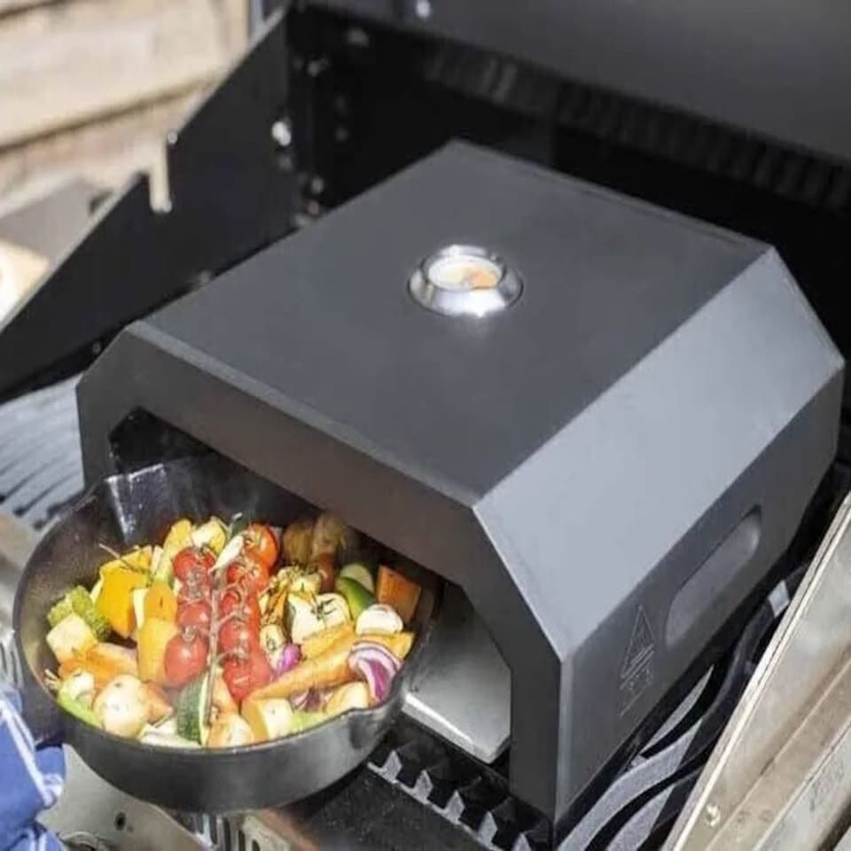 image 1 of Grill Top Pizza Maker Oven Steel Waterproof with Thermometer BBQ Gas Charcoal
