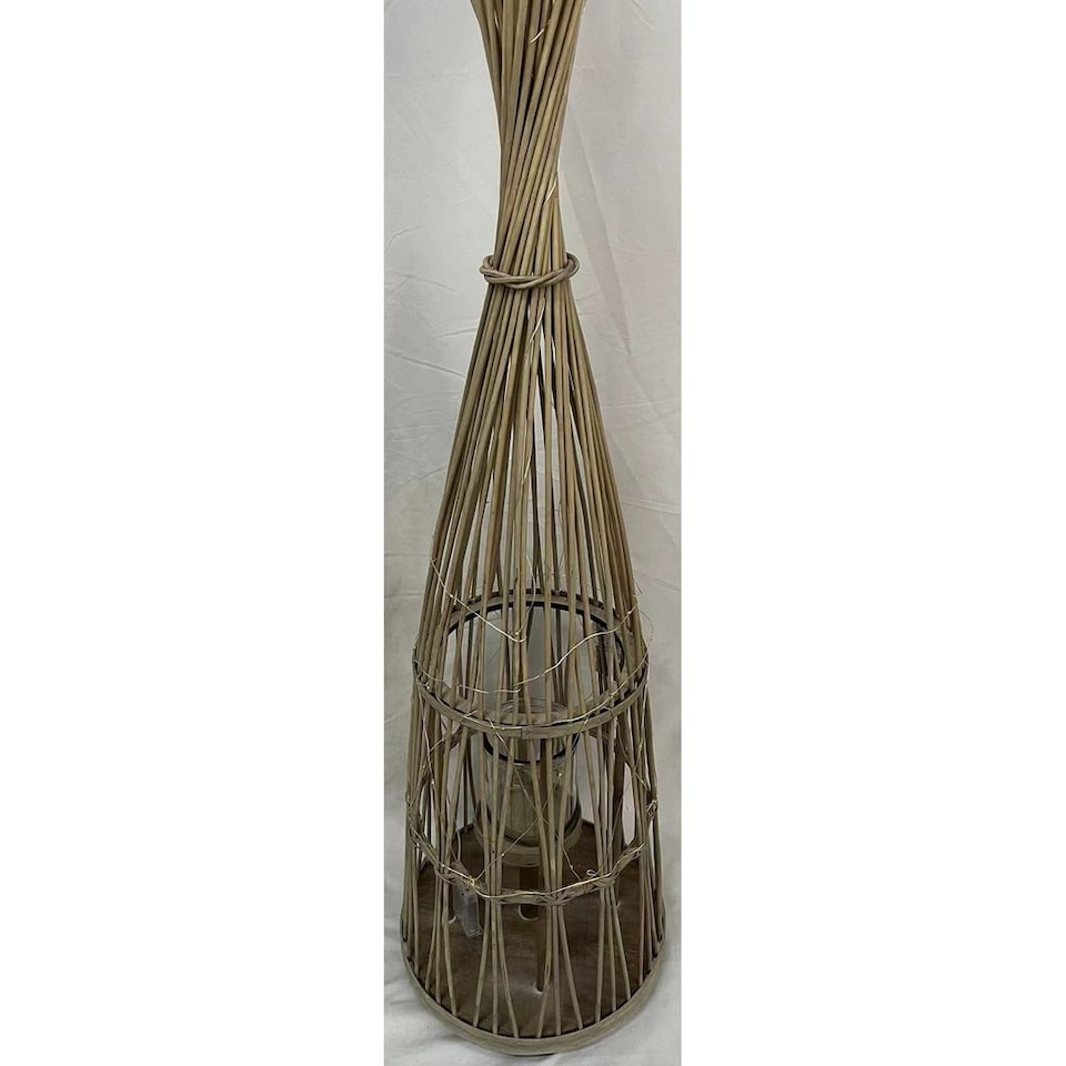 Medium Conical Lantern with Glass Holder & LED Lights - Wicker - L30 x W30 x H110 cm