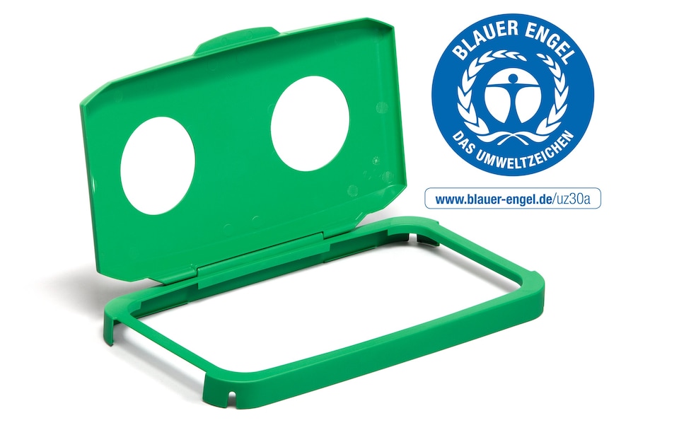 image 1 of Durable 60L Hinged Bin Lid ECO Green | Two Holes for Cans/Bottles | DURABIN | Green