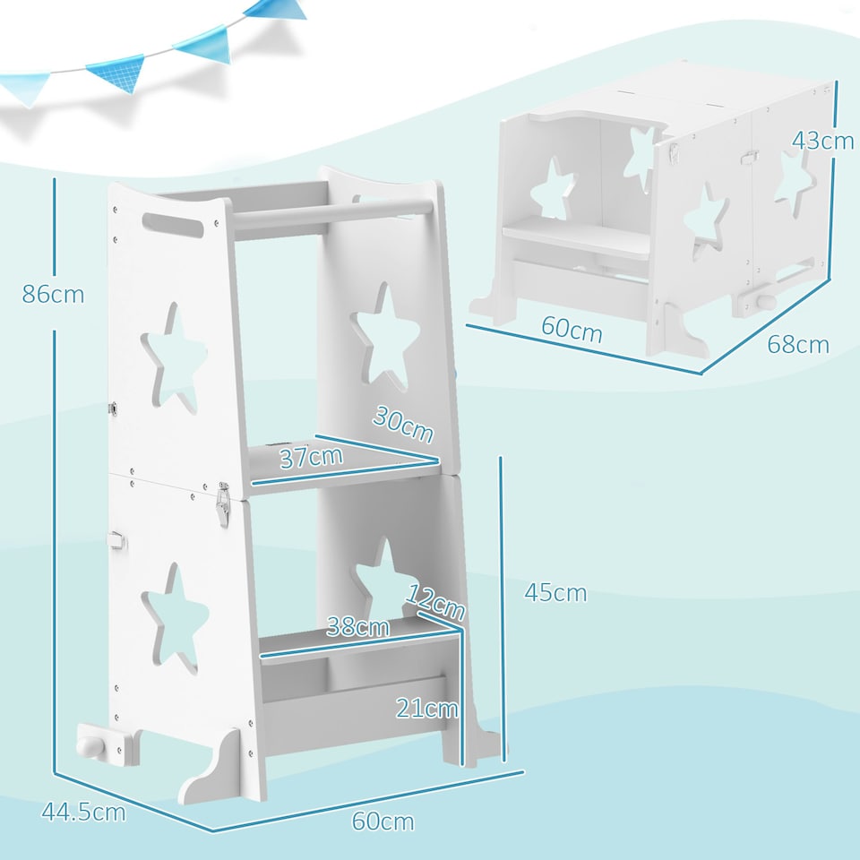 image 1 of AIYAPLAY 2-in-1 Toddler Step Stool with Safety Rail for Kitchen, White 