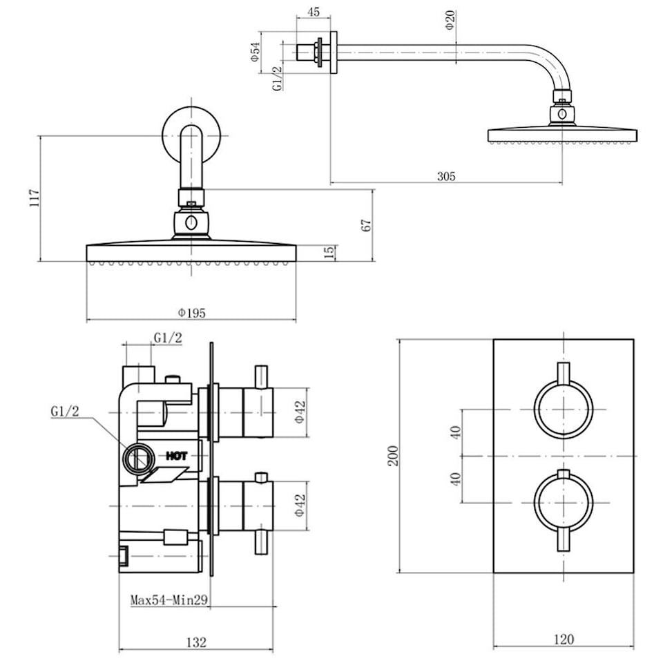 image 1 of Balterley Modern Shower Curc Concealed Thermostatic Shower Mixer Round Shower Heaad Shower Set