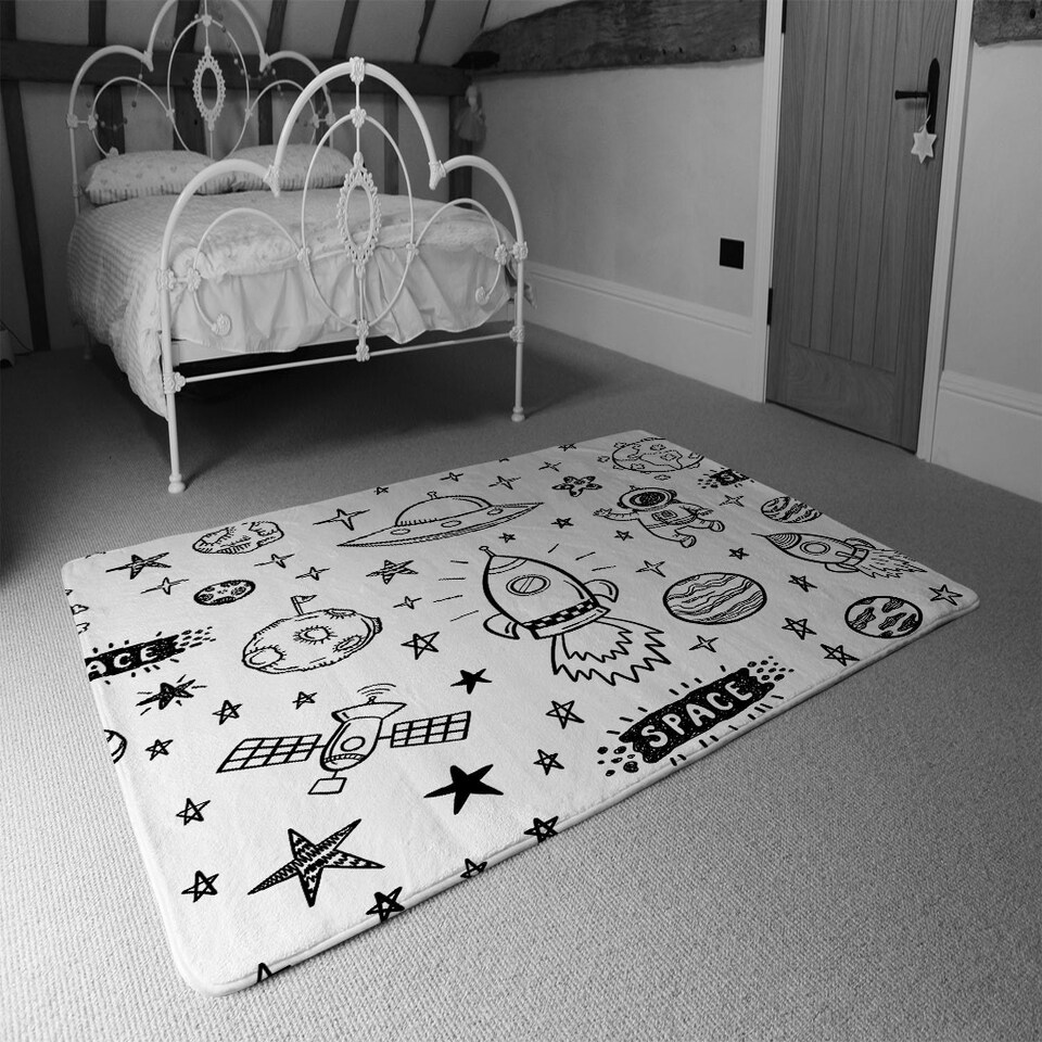 image 1 of Doodle space (Rug) Black | Medium: 80x150cm
