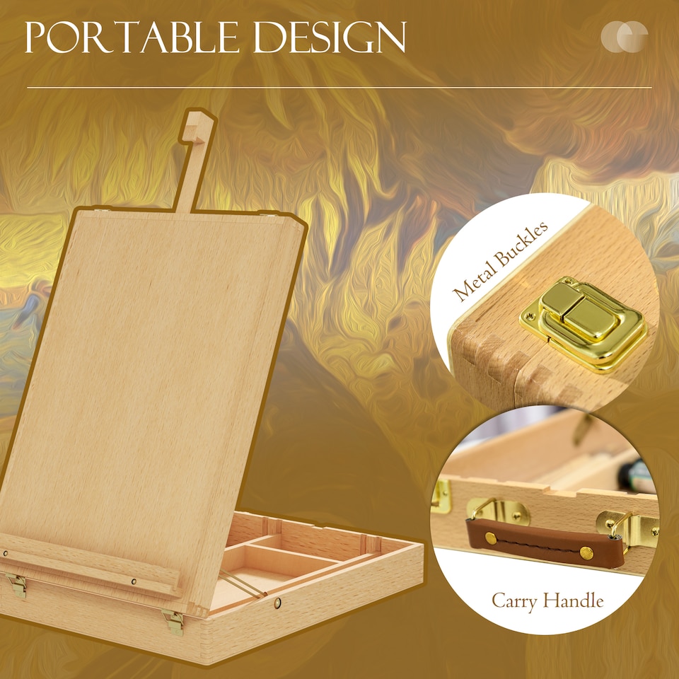 image 1 of Vinsetto Wooden Table Easel Box Hold Canvas up to 61cm Adjustable Sketch Board