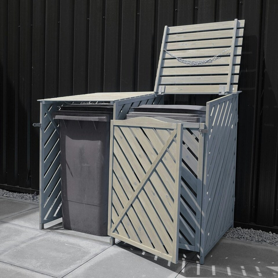 image 1 of Wooden Double Wheelie Bin Storage - Grey