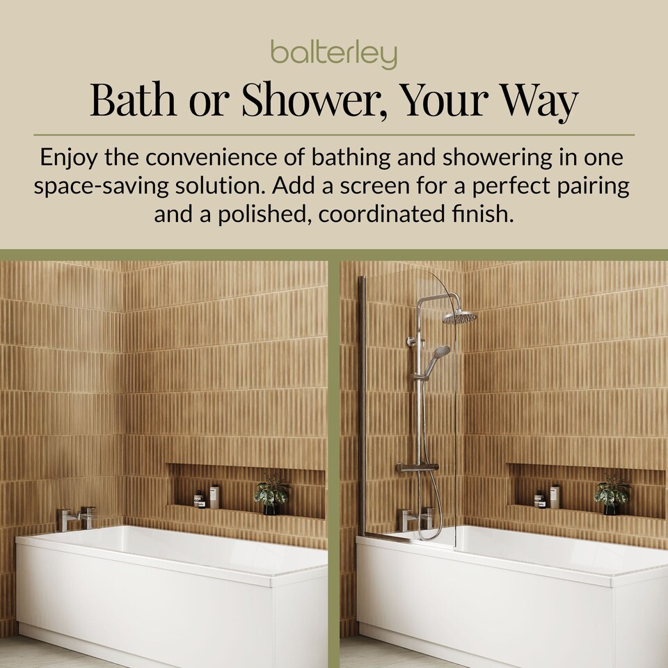 image 1 of Square Single Ended Straight Shower Bath & Leg Set, 1800x800mm - White | White | European White | 1