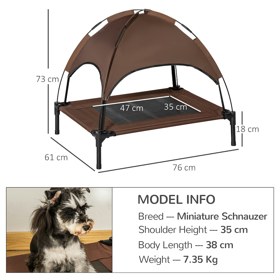 image 1 of PawHut 76cm Elevated Dog Bed Cooling Raised Pet Cot UV Protection Canopy Brown