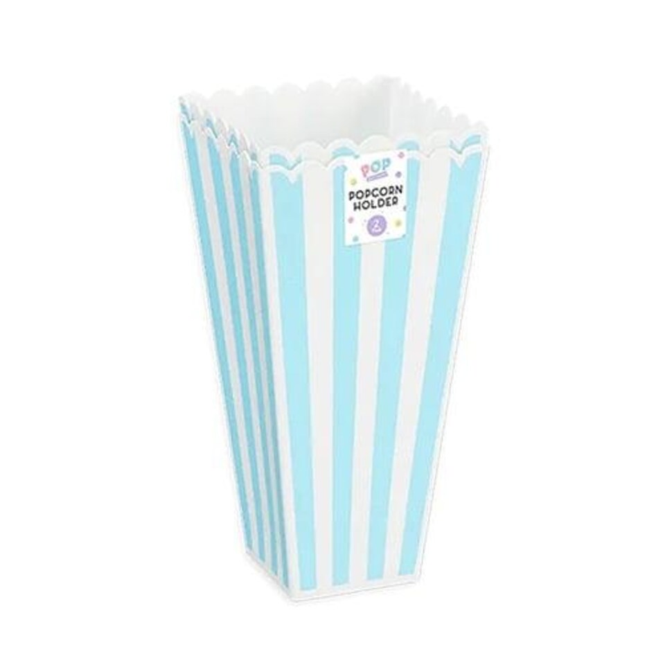 Pastel Blue Stripes Reusable Plastic Popcorn Holder - Pack of 2