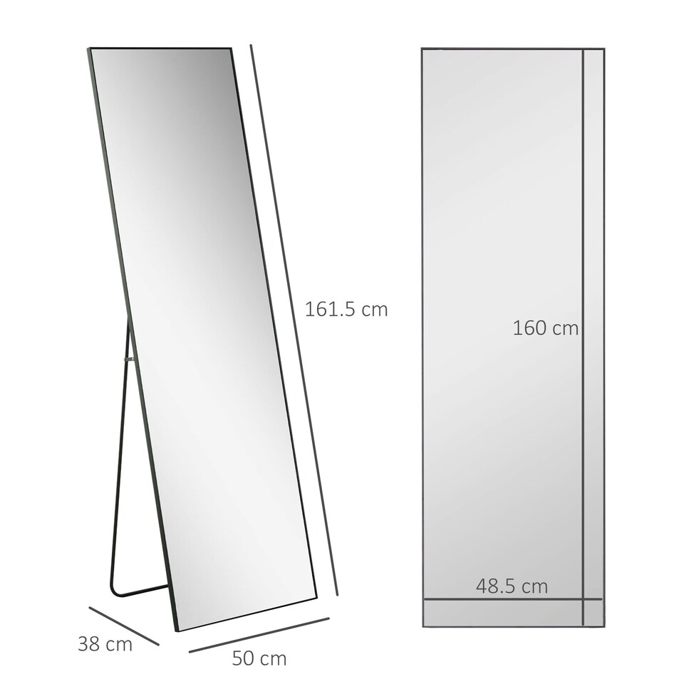 image 1 of HOMCOM Full Length Mirror Floor Standing or Wall-Mounted, Dressing Mirror, Black