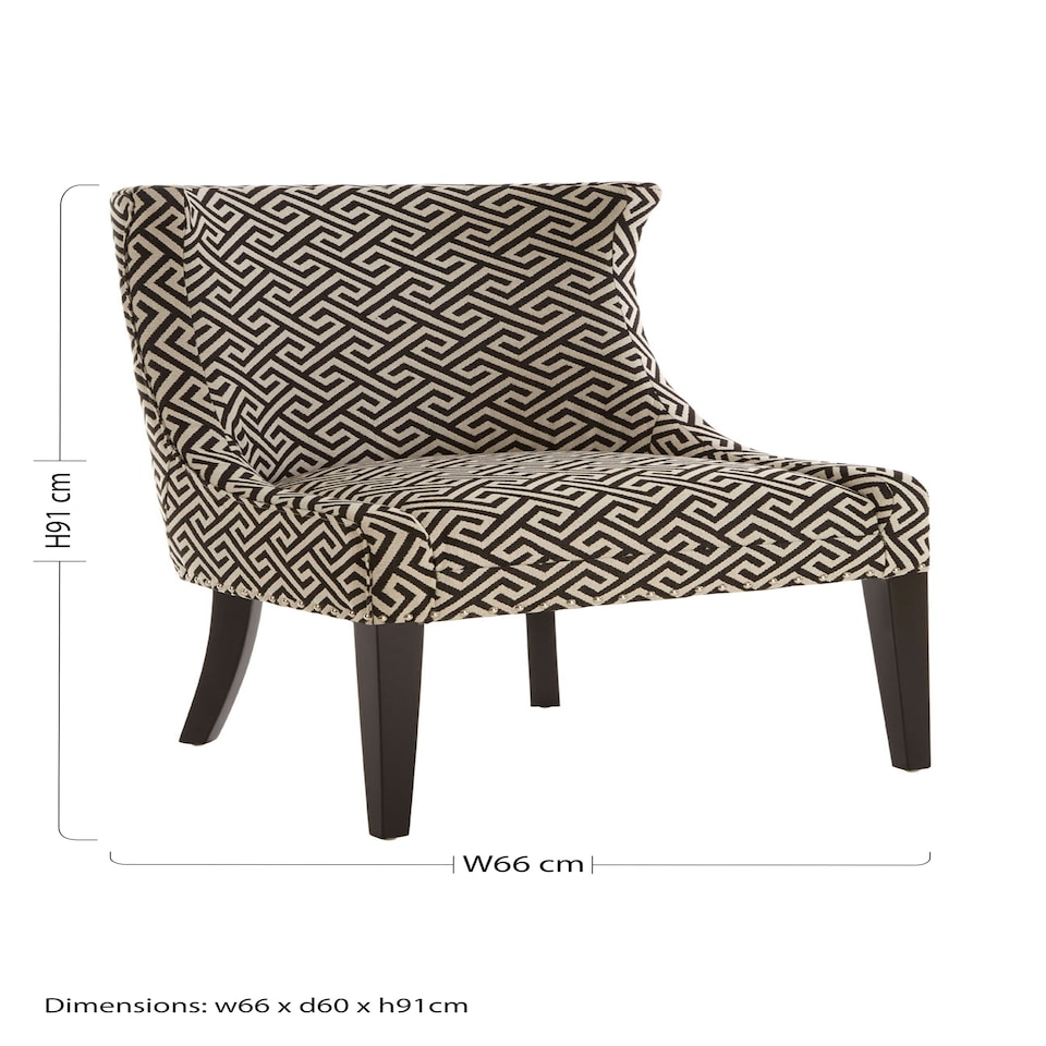 image 1 of Interiors by Premier Greek Key Design Wingback Lounge Chair, Black & Beige Jacquard Upholstery, Solid Birchwood Legs Multi