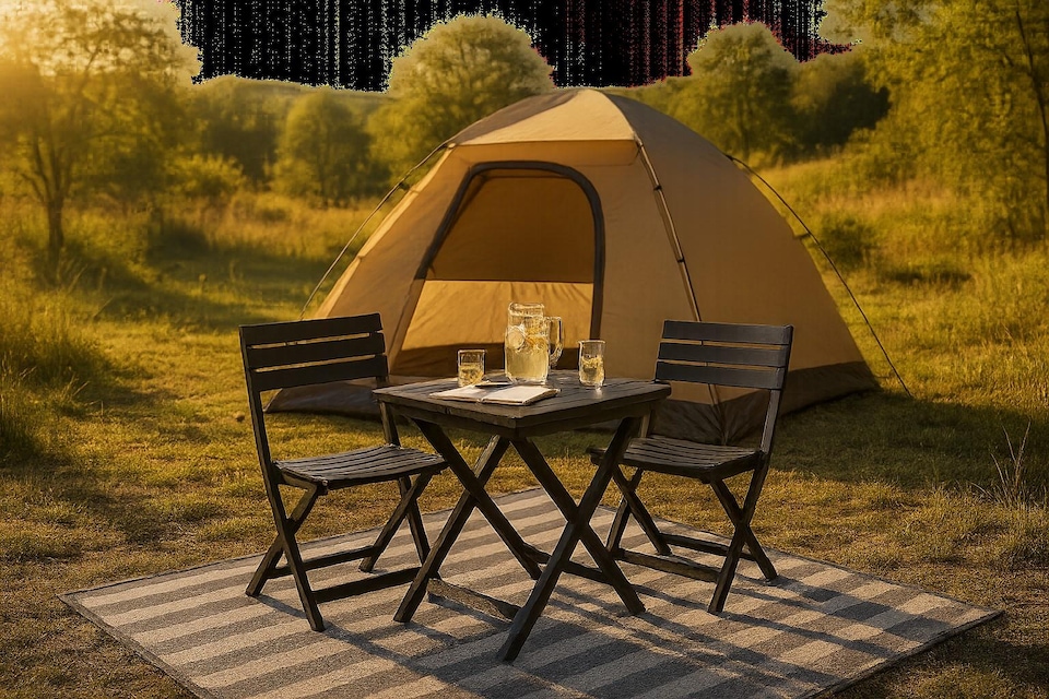 image 1 of 3 Piece Folding Camping Table & Chairs Set