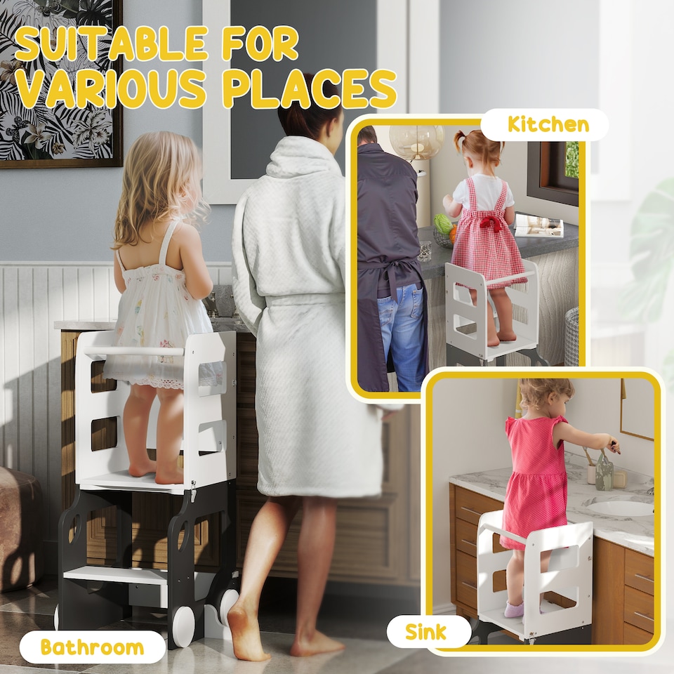 image 1 of AIYAPLAY Toddler Step Stool, 4 in 1 Foldable Toddler Step, Grey