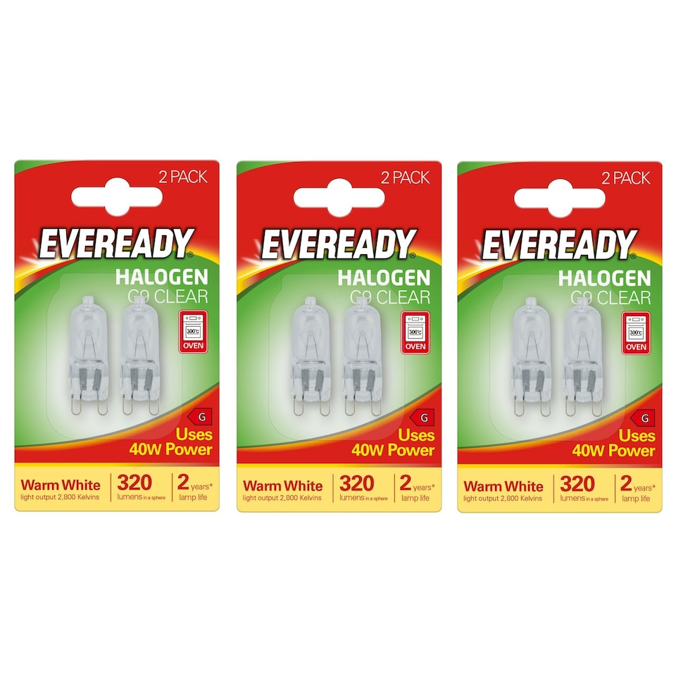 image 1 of Eveready Halogen G9 Capsule 320lm 40W 2800K (Warm White) Light Bulb - Pack of 6
